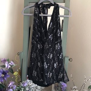 Fashion Bug MS XL Black and Silver Lace halter top